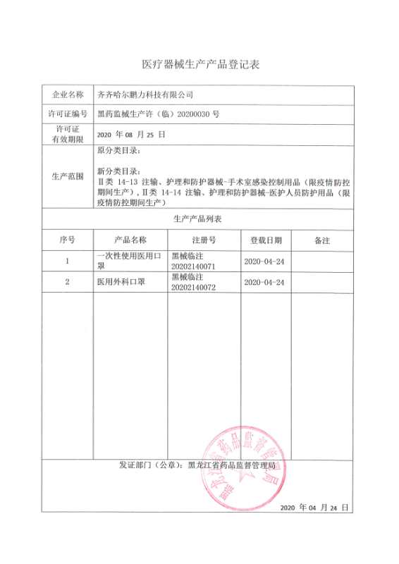 1589014651521121.jpg 2020-5-8 喜报!优德88塑造齐齐哈尔工厂取得医疗器械生产允许 (2).jpg